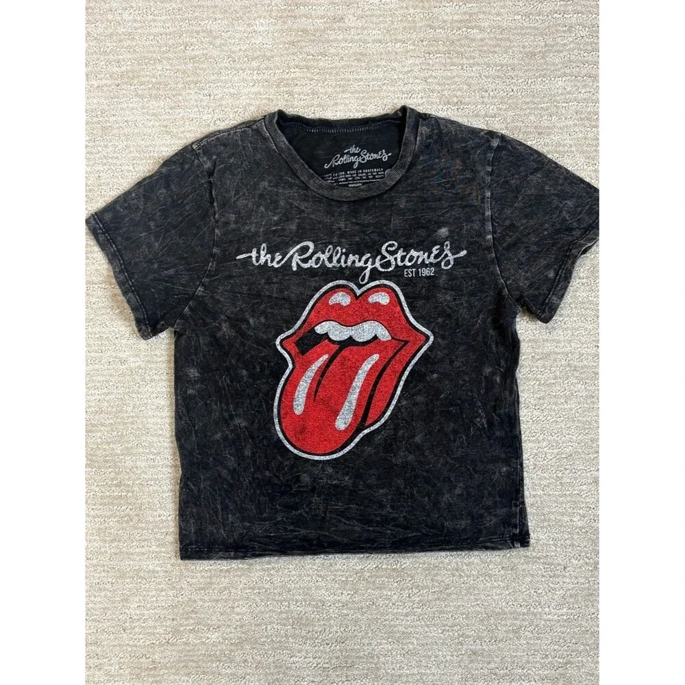 The Rolling Stones Acid Wash Lips Tongue Graphic Band Tee Kids Youth Size Small